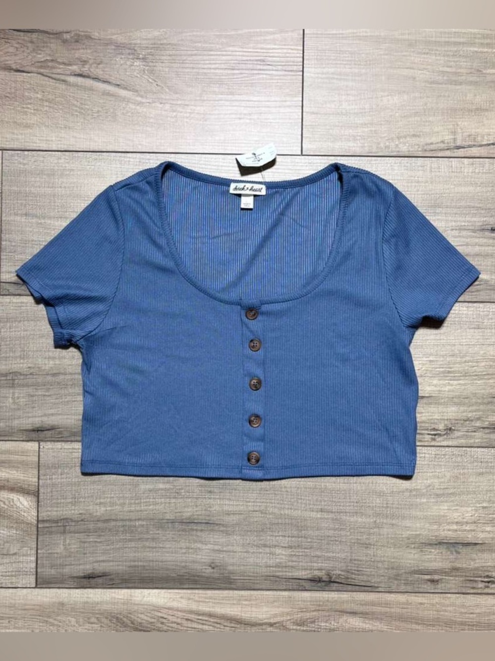 Derek Heart Junior's Ribbed Faux Button Front Crop‎ Top Size Large Blue